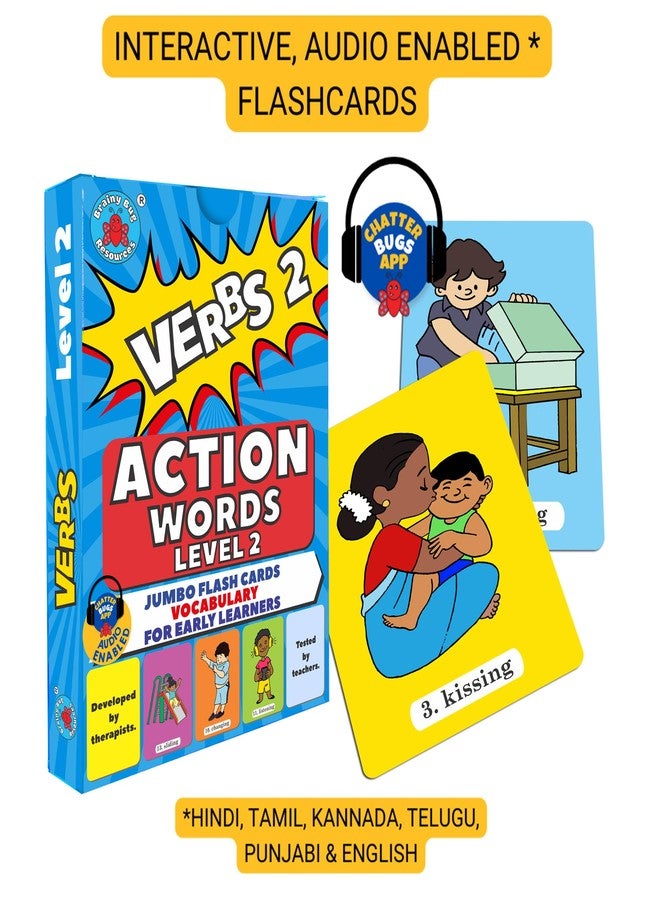 Brainy Bug Resources160+ Audio-Enabled Action Words Flashcards | Audio in English Hindi Tamil Telugu Punjabi Kannada | Early Years and Advanced Learners | Spoken English | Special Needs Kids - Image 3